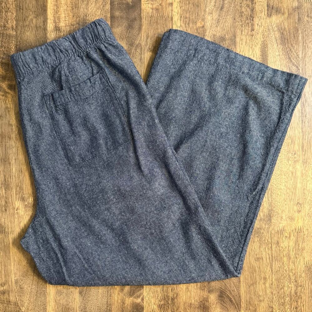 Gap Linen Blend Pull-On Pants Cropped High Rise Vacation Blue Women's Medium - Picture 10 of 10